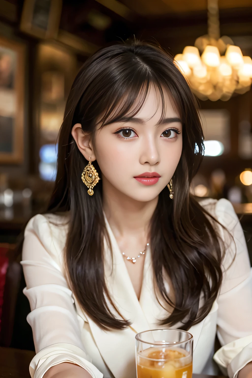 Create a kpop idol ,not so dark, straight brown hair,Brown eyes, with an elegant and exotic concept