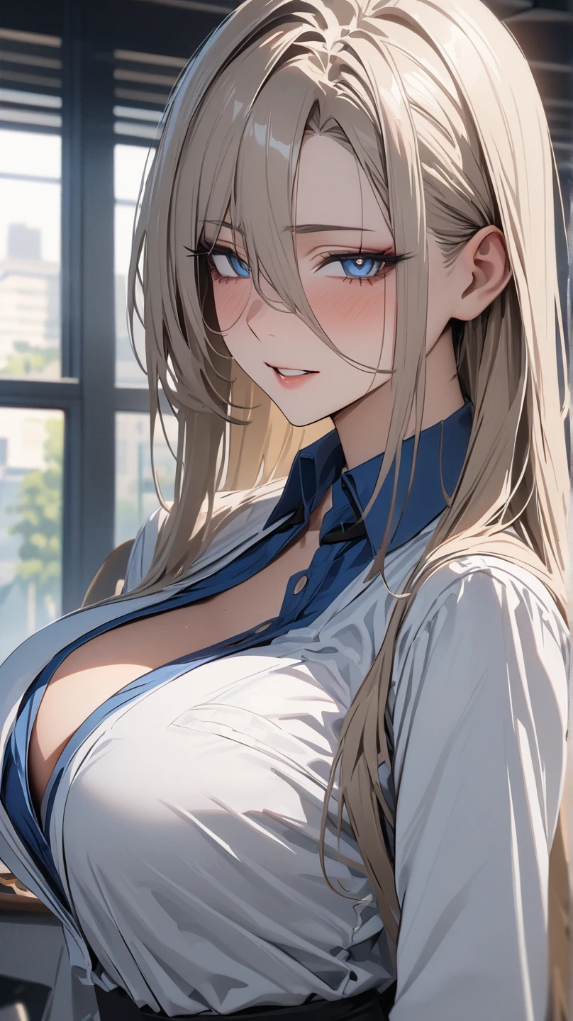 portrait, realistic, blue eyes, blonde hair, big breast, 4k resolution, high quality cg, beautiful cg, soft light,