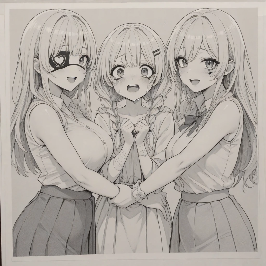 masterpiece, Highest quality, コマとセリフがある白黒comics、panel layout、comics、Completely naked、girl、take off your clothes、Getting naked、Nipples are visible、cute、3Single frame、School