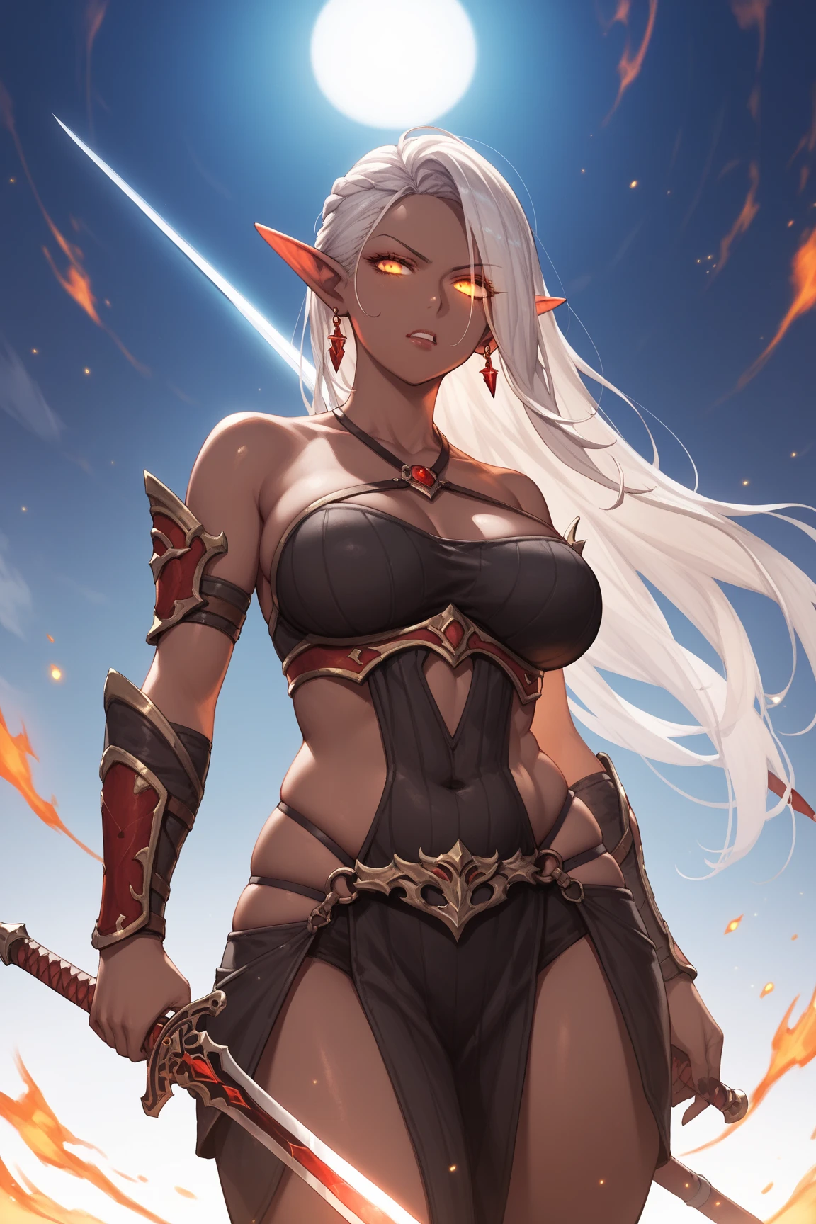 Overgrown hell life, demon elf, red skin, loincloth armor,