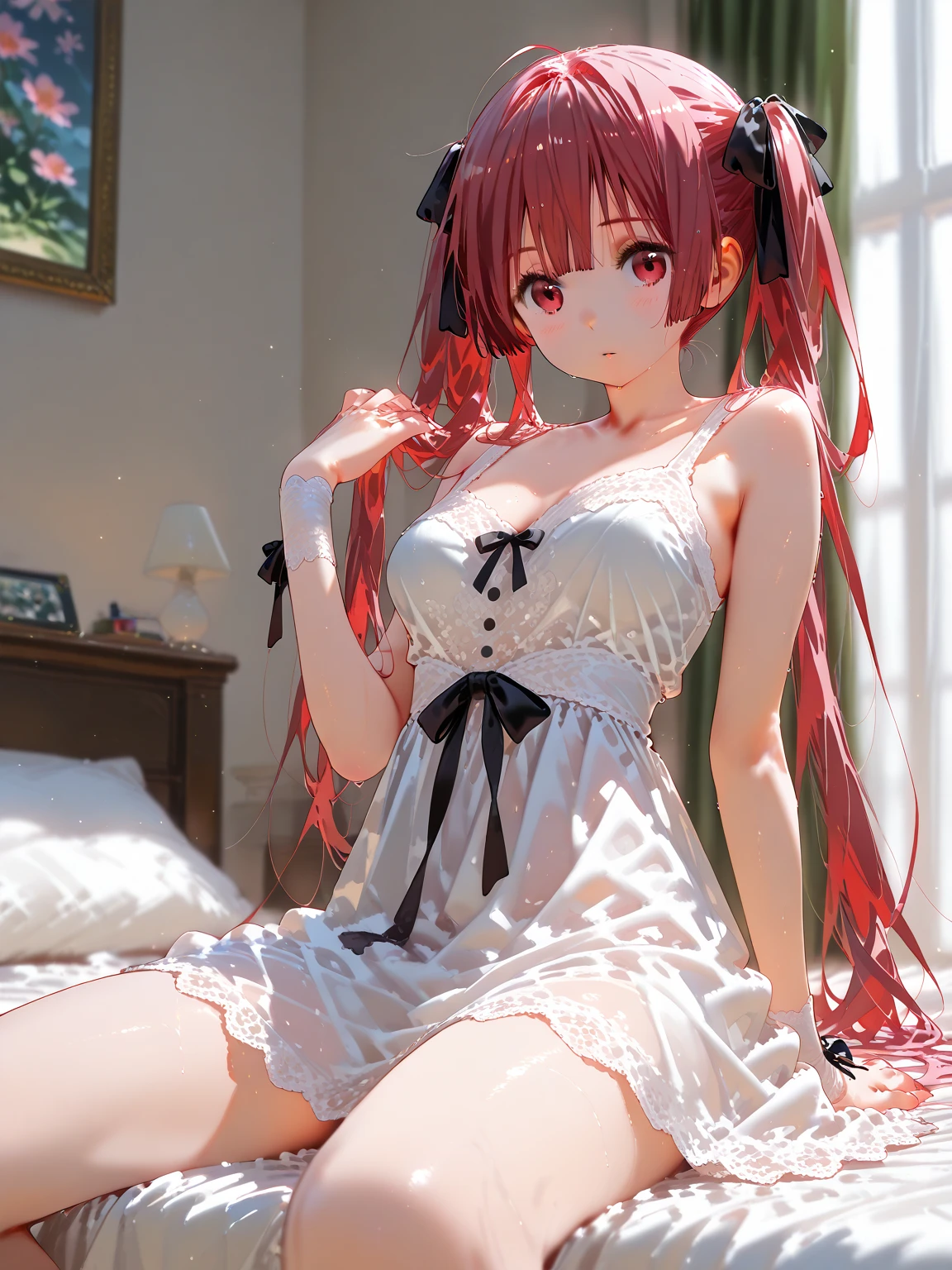 anime - style image of a woman in a corset sitting on a bed, seductive anime girls, beautiful and seductive anime woman, beautiful anime girl crouching, the anime girl is crouching, Anime goddess, attractive anime girls, Beautiful anime girl, beautiful alluring anime teen, cute anime waifu in a nice dress, rias gremory, Ayaka Genshin impact,big assa
