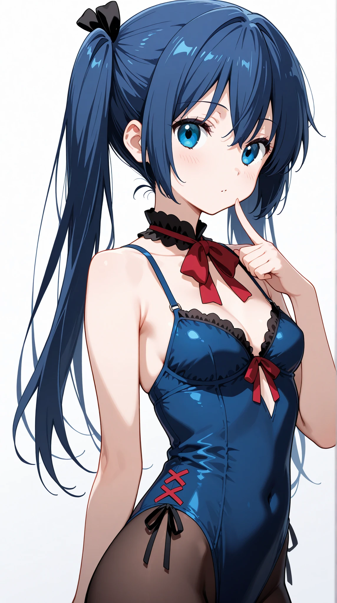 high quality、(8K quality),(((最high quality))), 16-year-old girl、White Background、Long Hair、Black Hair、Both sides up、blue eyes、B girl fashion、Ephemeral、Head ornament、((Sexual))