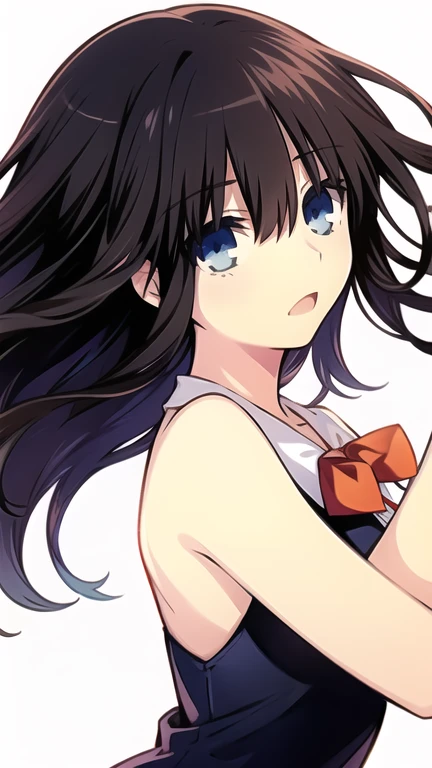 best quality, highly detailed,,solo,small breasts,tohsaka_rin,blue eyes,rough sketch,white camisole,kawaii panties,kneeling,smile,nipple slip,blush,monochrome,open mouth,
