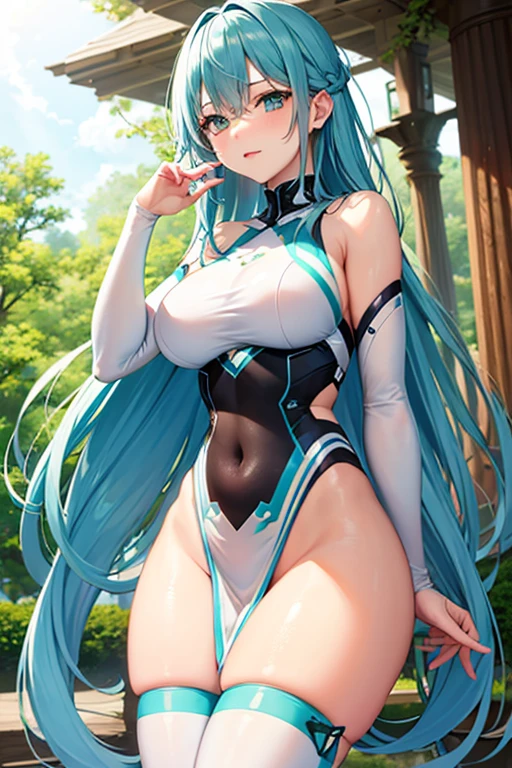 A beautiful detailed Hatsune Miku with huge breasts, cowgirl pose, Hyper realistic, 8k, Very detailed, intricate details, vivid colors, dramatic lighting, photorealistic, masterpiece, cinematographic, huge chest, GIGA BREASTS,