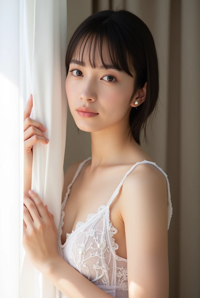 ((best quality)), ((masterpiece)), (detailed), perfect face, japanese european girl, in rondom colour lingerie,