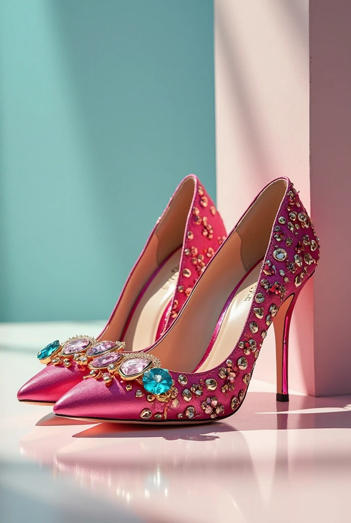 Elegant, luxurious, delicate, colorful rhinestone pumps