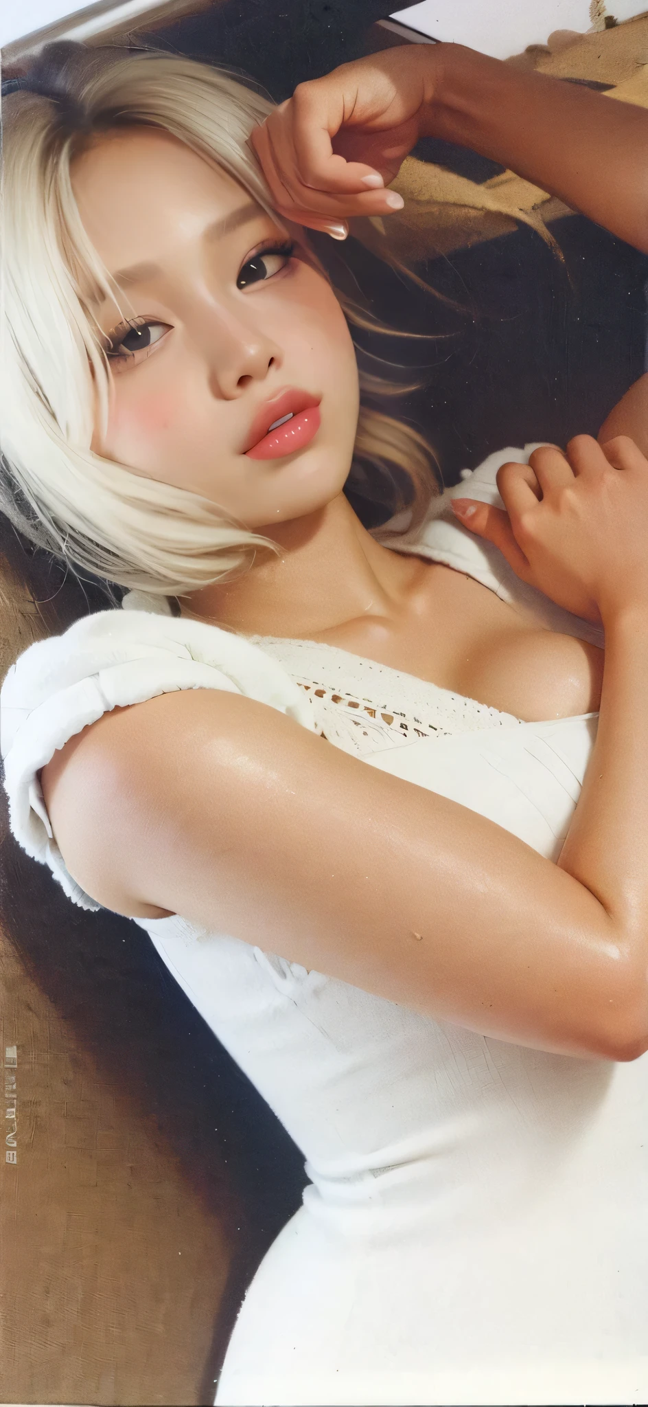Masterpiece, 8K original photos, high resolution, (best quality), full body photo,1 woman, big breasts, Has a glowing aura, intense focus, พลังงานloseงแตก, Mysterious symbols, ((not wearing clothes)), ((not wearing clothes)), sleep, (Open your mouth slightly..., Look sexy:1.1), (big breastsสวยงาม:1.1), (Slim shape:1.2), ((naked body)), (bare chest:1.1), sleepเปลือยกาย, ((Spread your legs on the bed.)), (lose), white skin, big , pink, หัวนมตั้งตรงและเป็นpink.., หน้าอกกลมbigมาก..., (wet), ((wetมาก)), ผิวหนังมีsweatออก.., แช่wet, (Masterpiece:1.5)、(best quality:1.5)、(8k:1.2)、(Awesome details:1.2)、(real:1.2)、(high resolutionเป็นพิเศษ:1.2)、(Highly detailed and real skin:1.2)、(Eyes that are very sharp and detailed.:1.2)、(she is in prison.:1.5)、(Violent sex with multiple men:1.6)、(Had violent sex with many men:1.6)、(The water of love overflows:1.4)、(When you hiccup:1.5)、resting、(20 year old woman losing weight:1.3)、(beautiful eyeliner)、(beautiful eyeshadow)、natural lip color、resting、((naked body))、resting、(Shoulder length white hair:1.8)、(Flat chest:1.8)、There wasn't even a trace of light.、(I'I抽搐:1.6)、(Blush:1.2)、(ecstasy:1.6),(last:1.2),(rude:1.2),(stupid:1.2),(steam:1.5),(Trembling:1.8),(tear:1.2),(Sloppy person:1.5),(sweat:1.4),(roll your eyes:1.6)、(Many people take turns having sex.:1.8)、(Chest compressions:1.6)、(Extensive contact with the genitals:1.8)、(เผยให้เห็นอวัยวะเพศหญิงpink:1.8)、(violent house:1.8)、(Many people have seen it.:1.5)、(Body fluids:1.8)、(The body is touched by many people.:1.8)、(Very small size:1.5)、(Very small size nipples:1.5)