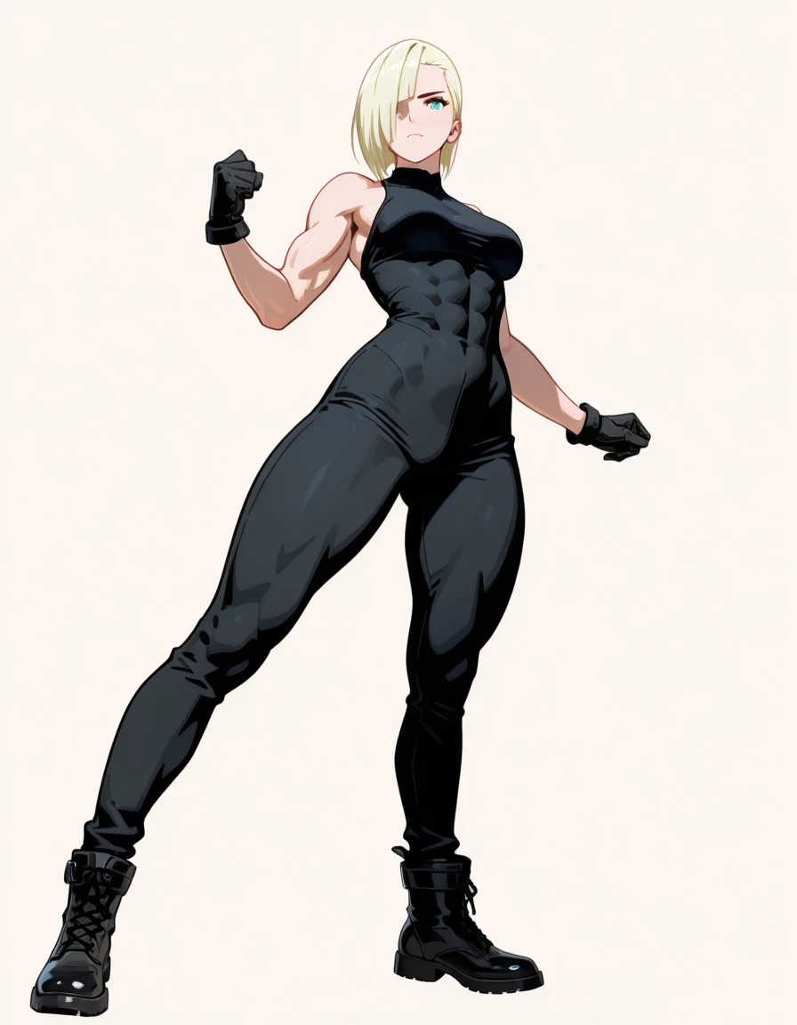 cammy sf6 ,1girl , solo , tank top , yoga pant, abs, short hair , blonde hair , open jacket ,blue eyes , outdoor , standing , smile , happy , upper body , scar on cheeks ,gloves, <lora:cammyWhiteStreet_v1:0.71>