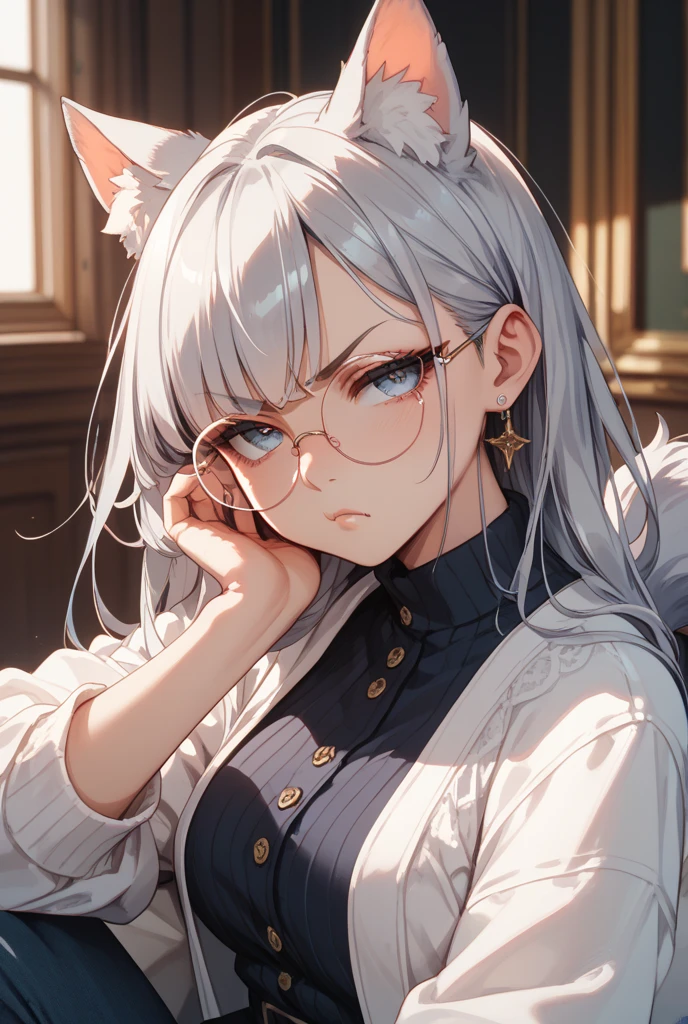 16K Ultra High Definition
Super detailed
The best of the best
Shiny detailed hair
Beautiful human woman with long hair
Super Big plump meat
Black and white cow print kimono
Cow ears and cow small horns
Shiny skin
Red cheeks
Moisturized eyes
Wearing glasses
Reading a book at a desk
Rich breasts on desk on library background