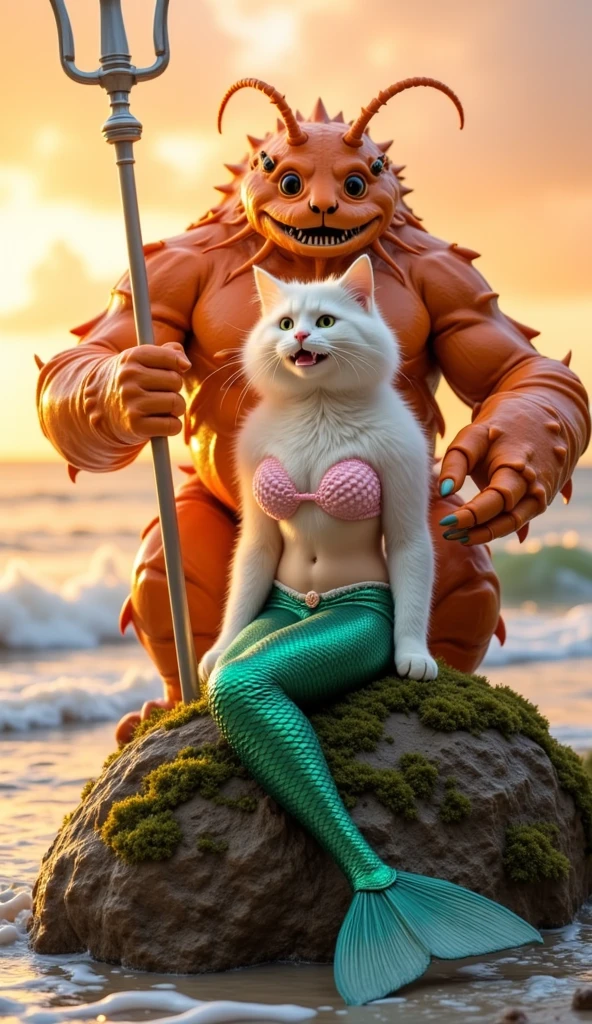 NSFW (nude) (Nami ((human)) large breasts, strip of pubic hair) penis in mouth, male furry ((andro tiger)) with red spiked penis, full body, on a deserted beach 