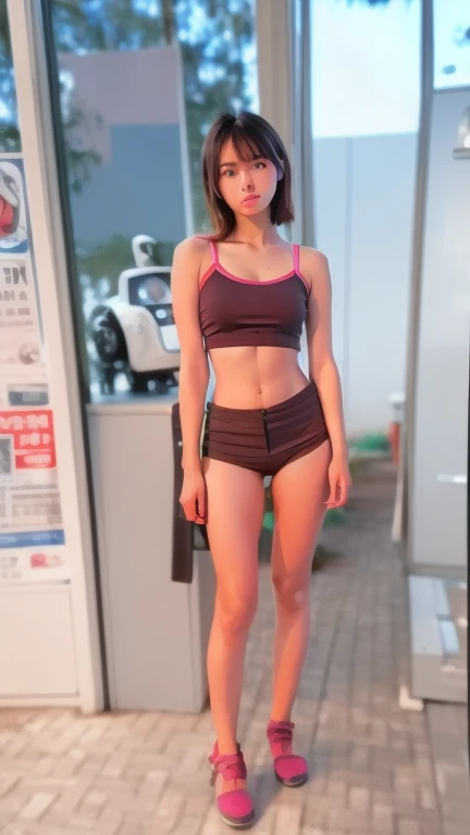 4k highly detailed realistic ((full body including legs)) photo of beautiful 18 year old indian sweaty girl with ((sharp jawline)) and perky tits, in wet clothes standing by the bedroom window in a tall building with white walls in a wet sports bra with a deep neckline