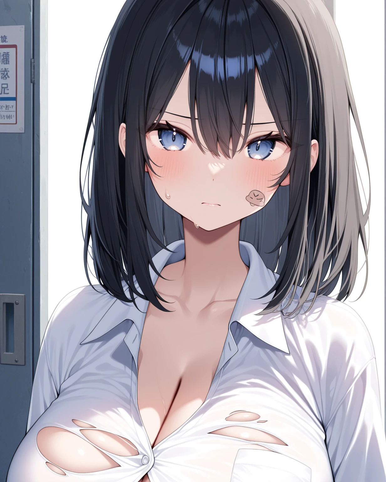 ((masterpiece)), ((best quality)), ((4K)), girl, pinch shirts, belly button glimpse a little