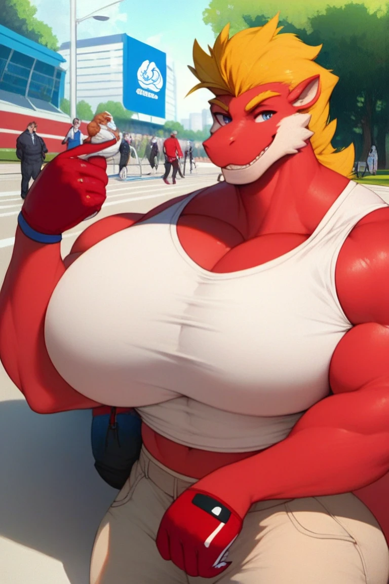 (antro)) Officer Flint, dragon, ross tran, by ruan jia, by zaush, by foxovh, by lindasexyrobutts, by cervina_7, by sligarthetiger, best quality, masterpiece, Illustrataion, wallpaper, 1 girl in, Female Dragon, ((red scales 1,2)), (( firm, spiny scales: 1,3)) big claws, black claws, dragonlike face, muscle, tomboy, thicc, beast, spiky, spiny hair, white horns, yellow eyes, white spikes like a crocodile, human body, red dress, hairy art drawing, city background, aggressive, gold bracelets, alone, hair, mohawk haircut on one side, 3 point piercings in 2 rows along the muzzle, multiple golden ear piercings, yellow eyes, bright eyes, beautiful faded girl, extremely faded eyes and face, ((red dragon:1,2) ) tattoo on arm., Beautiful bleached eye, natural turn, looking at spectator, horrible thighs, big butt, tall, curvy figure, feminine, cute, big breasts, natural breasts, tail, tall, aggressive, cocky and superior expression, wide hips, thin waist, firm muscles. marked abomen, wide and muscular arms, wide hips, big ass, giant breasts, aggressive, Tomboy, ((sexy and powerful poses:1,2)), ((volcanic background)) showing the muscles of his arms and taking a step from the front, ((powerful postures)) Placing one hand on his waist and the other showing his biceps, ((showing his muscles1,2)) raising one hand to show his muscles. Hairy appearance more animal than feminine, wider muscles ((wild:1,2)). 8K.