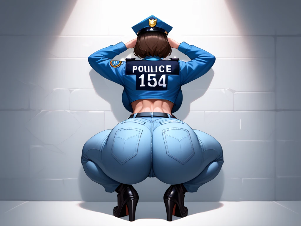 ((velocity)),Attacked by farts, (((Women farting))),(girl farting while interrogating prisoner,frowned,velocity,(a female police), (wearing a police uniform and dress),(tighhighs),(standing facing the screen),(her butt facing the screen)) (short black hair),(Asian woman),(interrogation room ),(masterpiece:1.2、top-quality)、(the Extremely Detailed CG Unity 8K Wallpapers、ultra-detailliert、Best Shadows)、(细致背景)、(The best lighting、extremely delicate and beautiful)、depth of fields、1girl in、report、upward looking gaze、