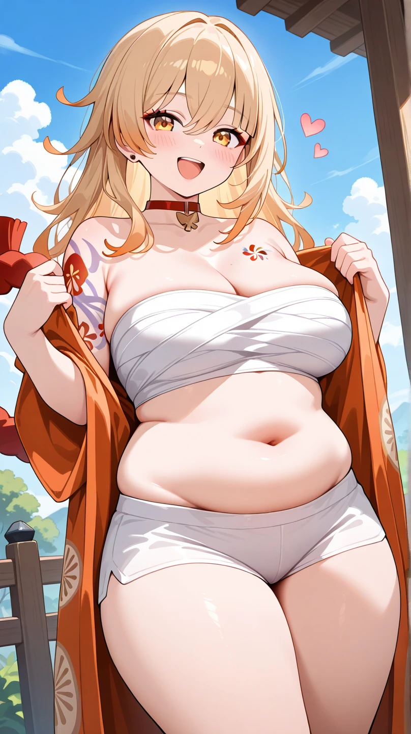 (masterpiece, best quality, highly detailed), 1girls, big belly, huge belly, art by kipteitei, round belly, chubby, curvy, belly grab, enormous belly, fat belly, thicc, bigger belly, really big belly, jiggly belly, shirt covering belly, belly cover by shirt, glasses, (((shrine maiden clothes, no socks))), (sweating), (exhausted), ((full body)), long hair, Flandre scarlet