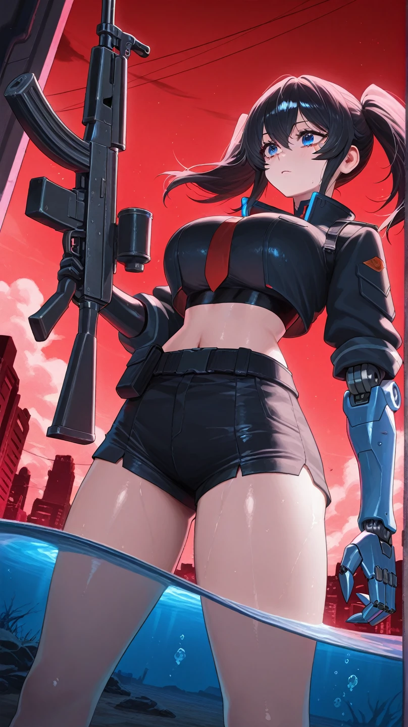 ((A huge black-haired female soldier in a camouflage bikini is walking through the valley of a destroyed city, holding a weapon))
Complex composition from below (Blue sky) ((Thunder clouds)) Masterpiece Anime style Delicate painting 4k 90's
Huge crowd ((situation)) ((destroyed metropolis)) ((collapsed building)) ((broken car)) ((car)) ((vehicle)) ((heap of rubble)) ((fire)) ((explosive smoke))
((Abs)) ((Muscular)) ((Camouflage bikini)) Military jacket ((Bandana)) Rifle Bazouga Heavy weapon Military knife Military boots Broken tank Female Titan girl Full body
Crowd Unreal Engine, cleavage, a picture, lovely picture, beautiful analog style, whole body,Giantess, Growth, Macro, In city, Standing, GTS,GTS, Giantess Female Giant, huge high school girl in the valley between buildings, skyscraper area, big city