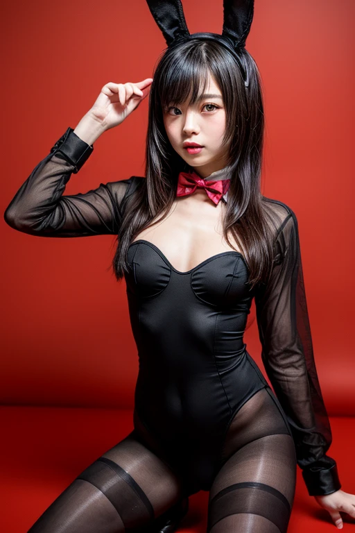 Woman in black bodysuit、asuka suit under clothes!, Atsuko Kudo in a Lycra costume, wearing black tight clothing, skintight black clothes, Young Sensual Gravure Idol, Realistic Young Gravure Idol, sophisticated gravure idol, Young skinny gravure idol, Young Pretty Gravure Idol、Wear skin-tight treotards、top-quality、8K,Photoreal Stick