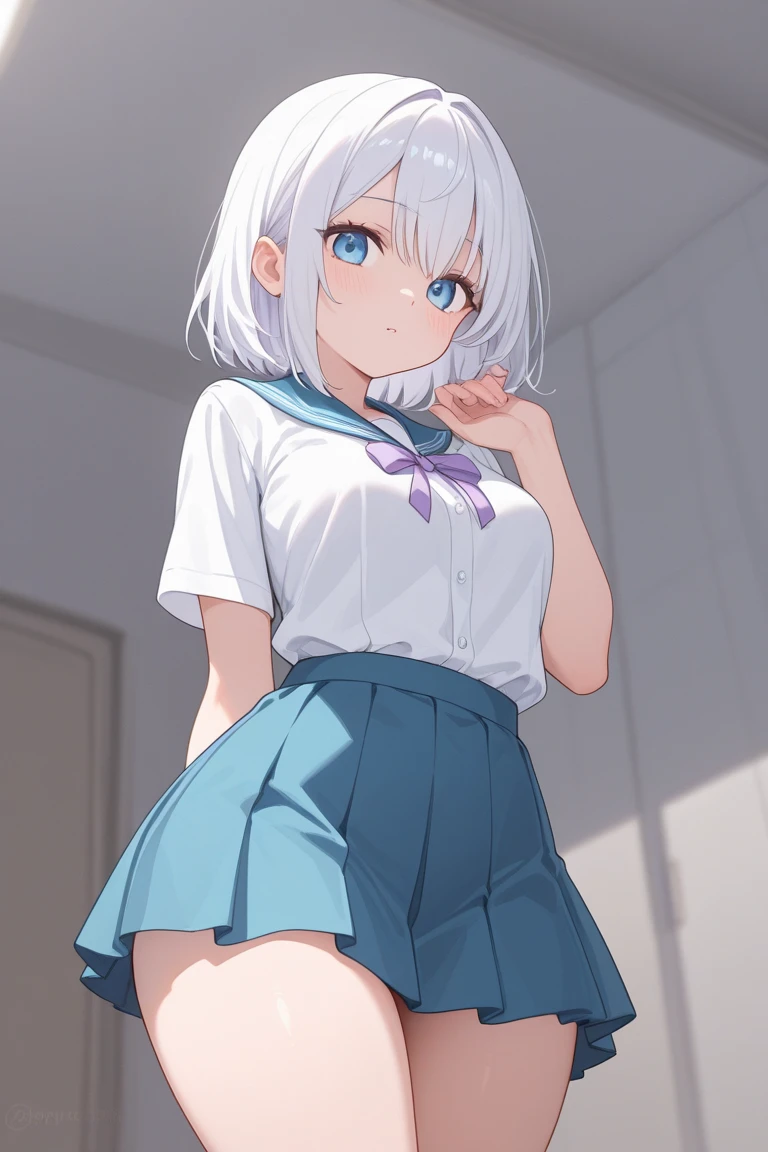 embarrassed short hair school girl, naked crying