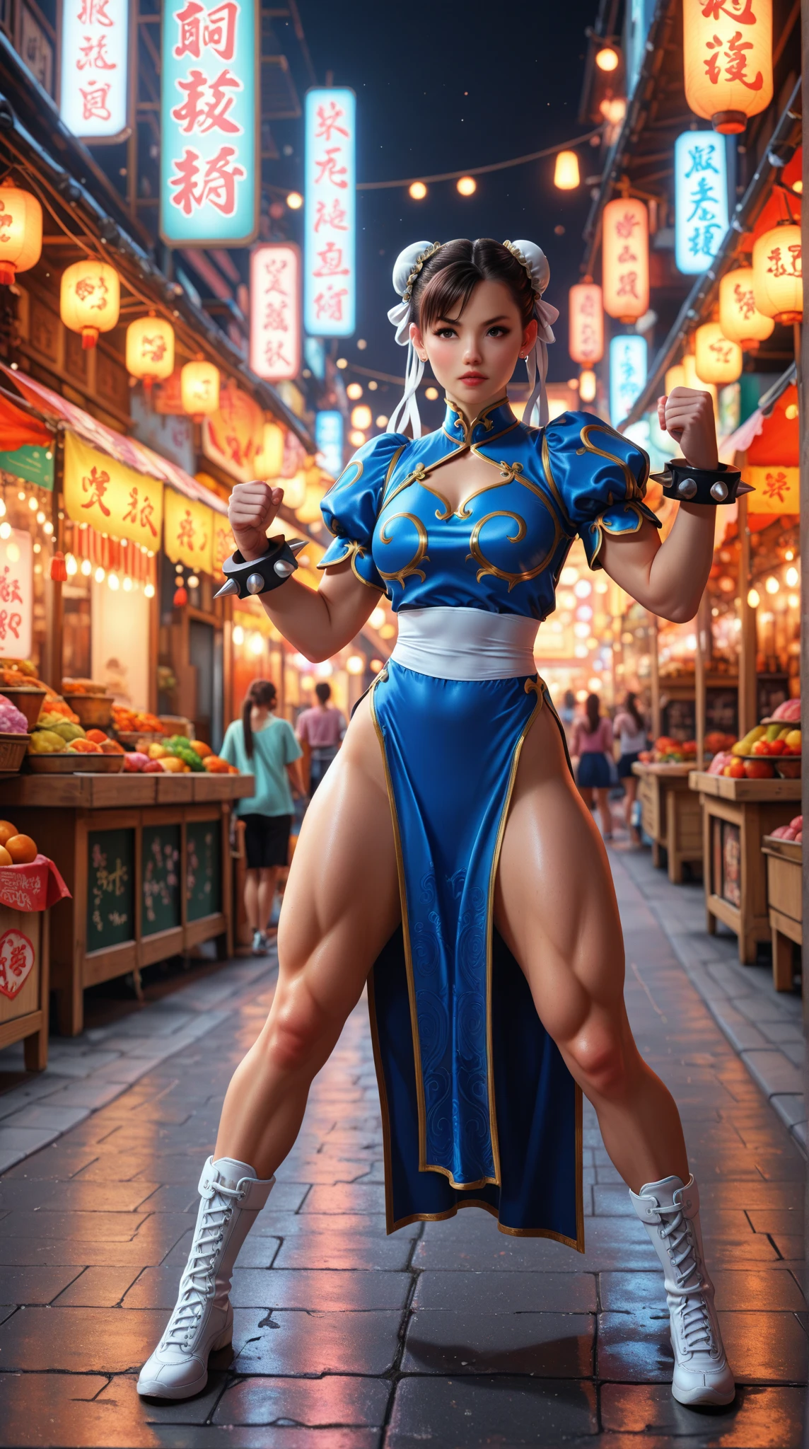 1 girl, Chun li, street fighter, walking on the street, sensual, cinematic realistic