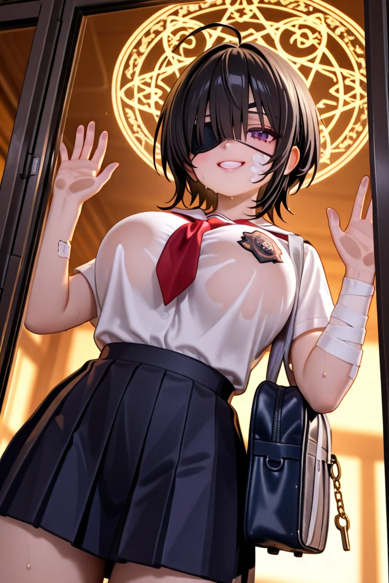 UHD, retina, ccurate, anatomically correct, super detail, high details, high quality, best quality, HD, 4K, textured skin(((mkm1, short hai ))),2d cel anime, {{{katou megumi}}}, {{saenai heroine no sodatekata}}, grey eyes , ( medium breasts ,naked ,topless ,pussy ),pussy line ,nipple ,go commando, braless , 1girl,heart shaped pupils ,collar , netorare ,ruanyi0270,black dress dress , chain, choker, nipple piercing ,see-through, pelvic curtain, public
