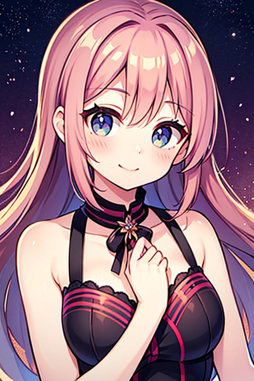 Himari Meimei, masterpiece, Voluptuous thighs, petit body, little young girl, flat chest, {1 Girl}, Cute and ?????? smile, Highly detailed sparkling blue purple eyes, summer night, 困り眉, brilliant pink hair, completely nude, nsfw, squatting, we can see her childish pink ??????, low-angled