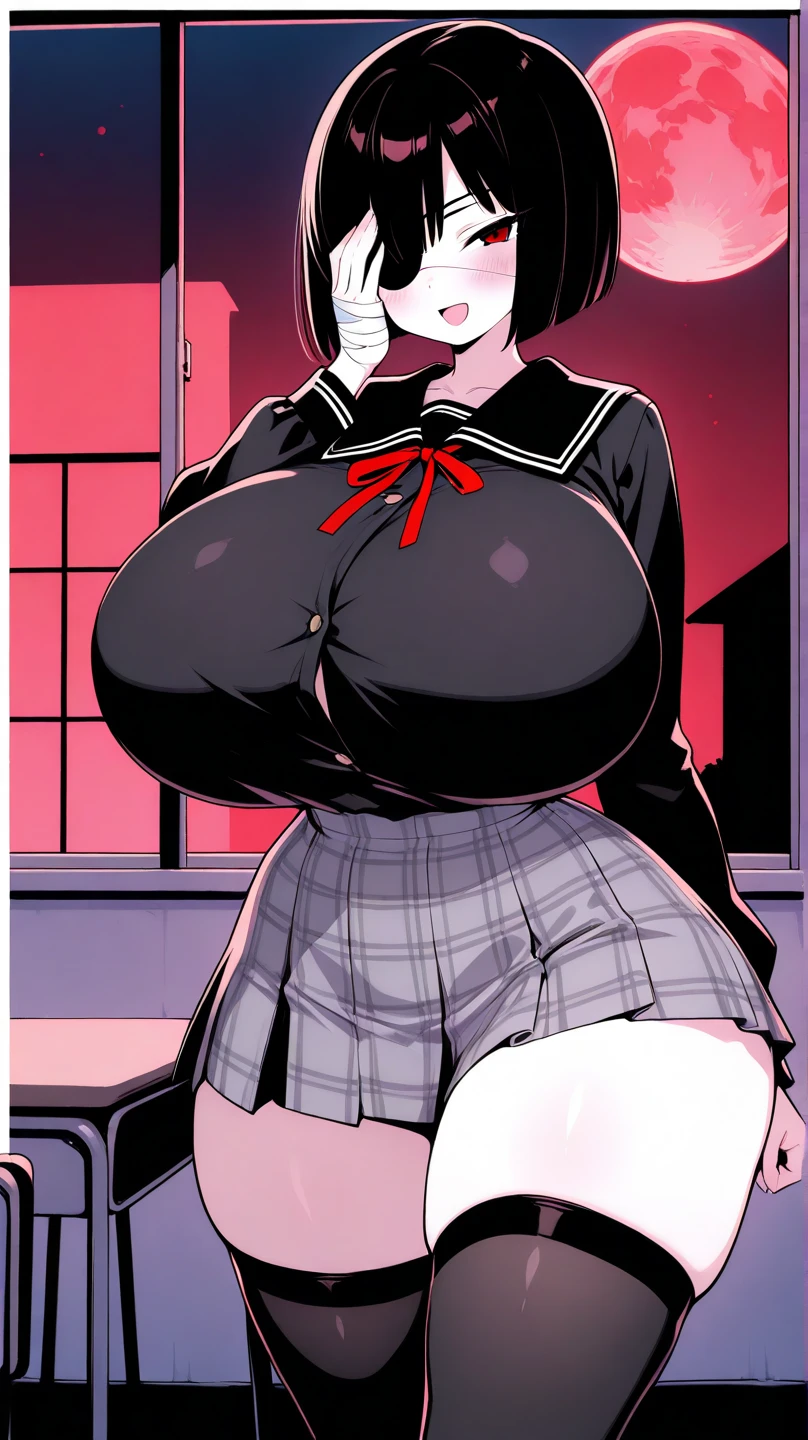 （SFW：1.8、masterpiece、Highest quality），Big Breastsの太った女の子1人，alone，overtakereality，reality，reality，Looking at the audience，Bright blue-green eyes：1.4，紅黑short hair，非常に詳細なGlossのある髪，Very delicate and beautiful brightly colored clothes:1.4, Lelangas:1.4), shut up, bust、Big eyes、eyelash、{Huge|Big Breasts|Hugeな|Mega}whole:2, bust:2、(((Beautiful and cute bangs) :2、Red and black hair with highlights:2、Add highlights to the eyes:1.4、Big Breasts眼、short hair、Glowing Skin:1.4、Looking at the audience、She is beautiful and cute、Show me your ears、Beautiful neck、smile、Shut up and laugh、Bangs and beautiful teeth)))、Ideal body type、((overtake低胸美麗、transparent薄紗外衣、Beautiful student busty girl、Classroom Background、典雅的Classroom Background)) 、Beautiful neck：1.4、((overtake，Big cleavage:2))、 ((transparent、Clarity、transparent美感、Gloss))、Perfect Anatomy、((Portrait、Attractive girl))