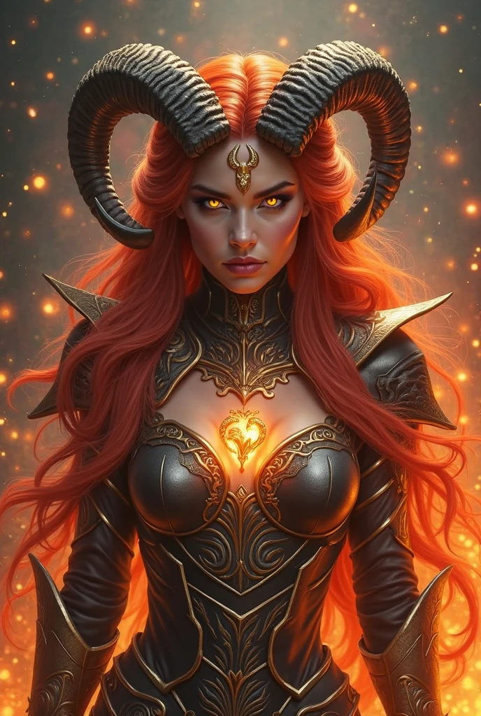 Artwork depicting fire spirits evokes a sense of vitality and passion. a red haired girl with big green eyes and horns her body is enveloped in red and orange flames, giving the impression of being in a blazing fire. Her silhouette is blurred by the dance of the flames, and her beauty shines with a mysterious radiance. Her expression has depth and reveals the passion hidden within her. This work embodies the strength and fervor of the fire spirit and conveys its intense energy to the viewer, photorealistic, masterpiece, top quality, ultra detailed, HDR, 8K