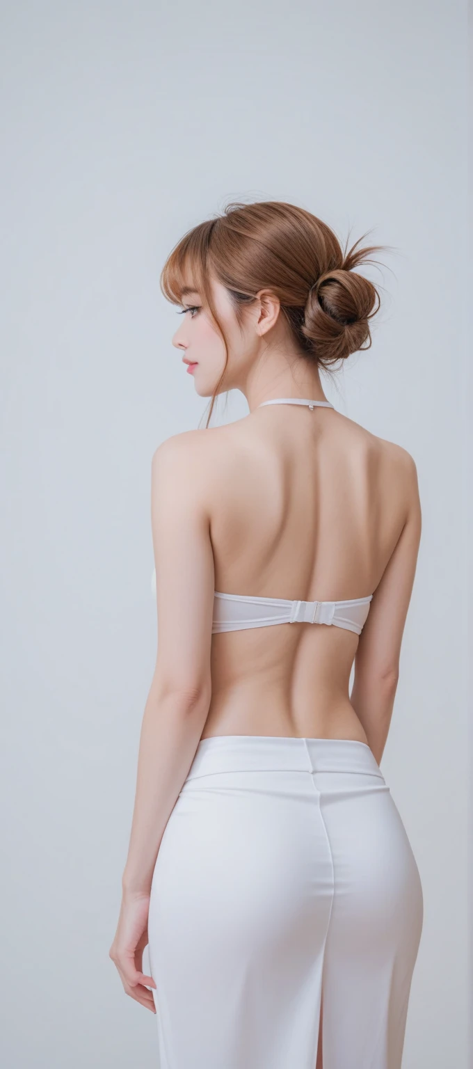 Korean woman, (masterpiece, beautiful ass), virtual YouTube, detailed skin texture, detailed lower body, flat chest, (sagging small breasts), (no panties), buttocks, (open legs), (exposed private parts), black pubic hair, tummy down, buttocks, delicate and detailed face, masterpiece, collarbone, slim waist, slim body.