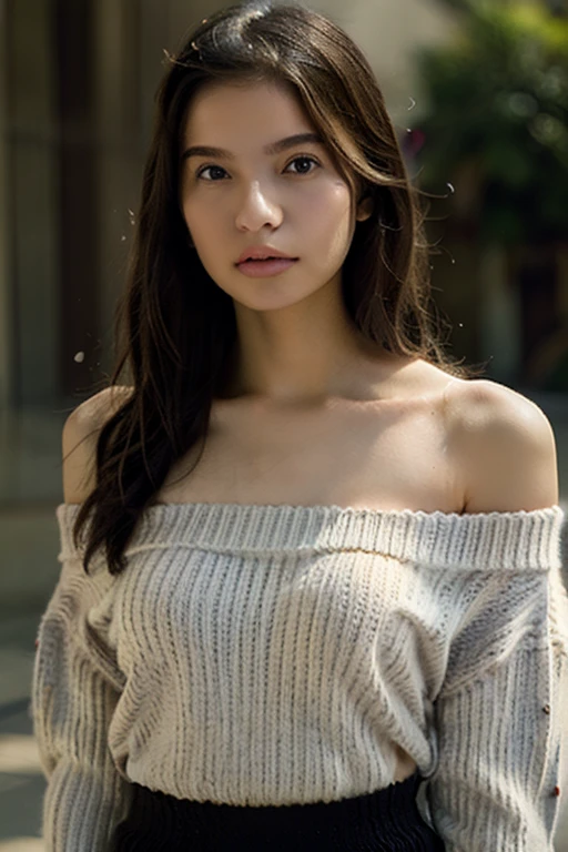 Olivia Rodrigo, 13 years old, long hair: 1.3, sweater, small neckline, fair skin