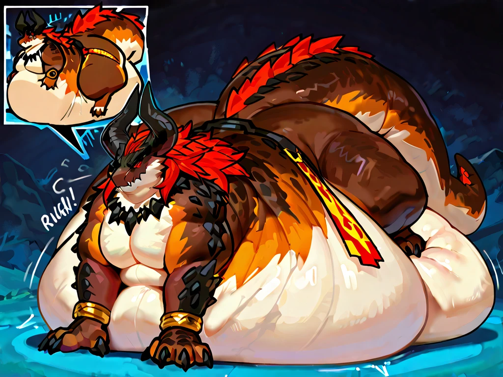 Blaziken, , vore, panting, obese, stomach is triangular, enormous belly, body is buried due to fat, small face
