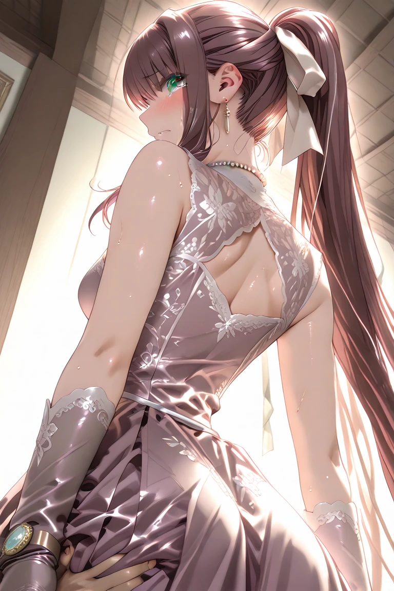 (dynamic fighting pose),(leather boots,(asymmetrical mecha armor),(long embroidered white lace dress,see through,lift up the hem of the dress)),(random hairstyle),(Thin type:1.8),(large breasts),(Highest image quality,(8K), Ultra-realistic, Best Quality, High quality, High Definition, high quality texture, high detailing, Beautiful detailed, fine detailed, extremely details CG, Detailed texture, realistic representation of face, masterpiece, presence)