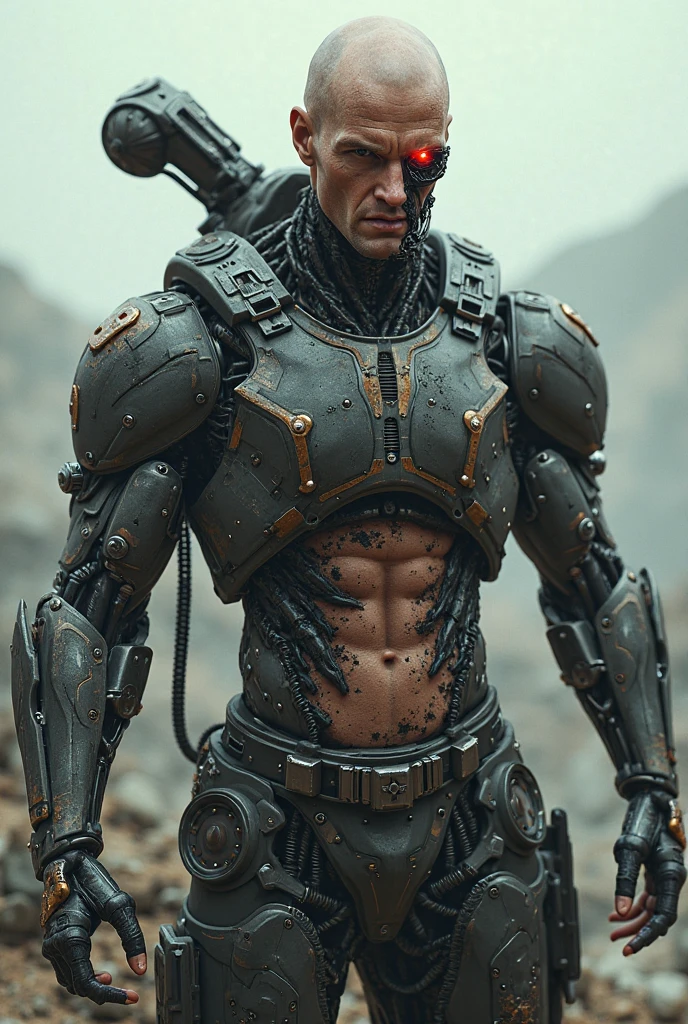 (masterpiece),(best quality:1.0),(ultra high resolution:1.0),jax Briggs, cyborg, bad face, menacing look,metal arm, scars, military haircut, adult man, grabbing a cigarette, mortal kombat, closeup,1 guy,detailed, face focus, muscular, 8k wallpaper, full body