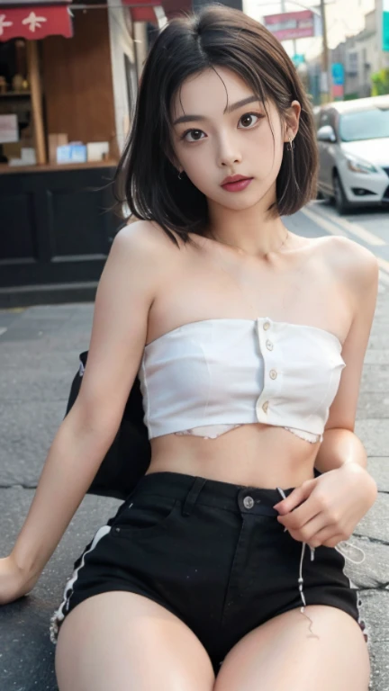 best qualtiy, 超高分辨率, (realisticlying:1.4),2 girls ,Focus:1.2, perfect figure beautiful woman:1.4 , (Streets at night:1.3), Highly detailed facial and skin texture, A detailed eye, 二重まぶた,Red lips,eye shadows,Whiten skin,(Air bangs:1.3),,(Thin strap top:1.4)
