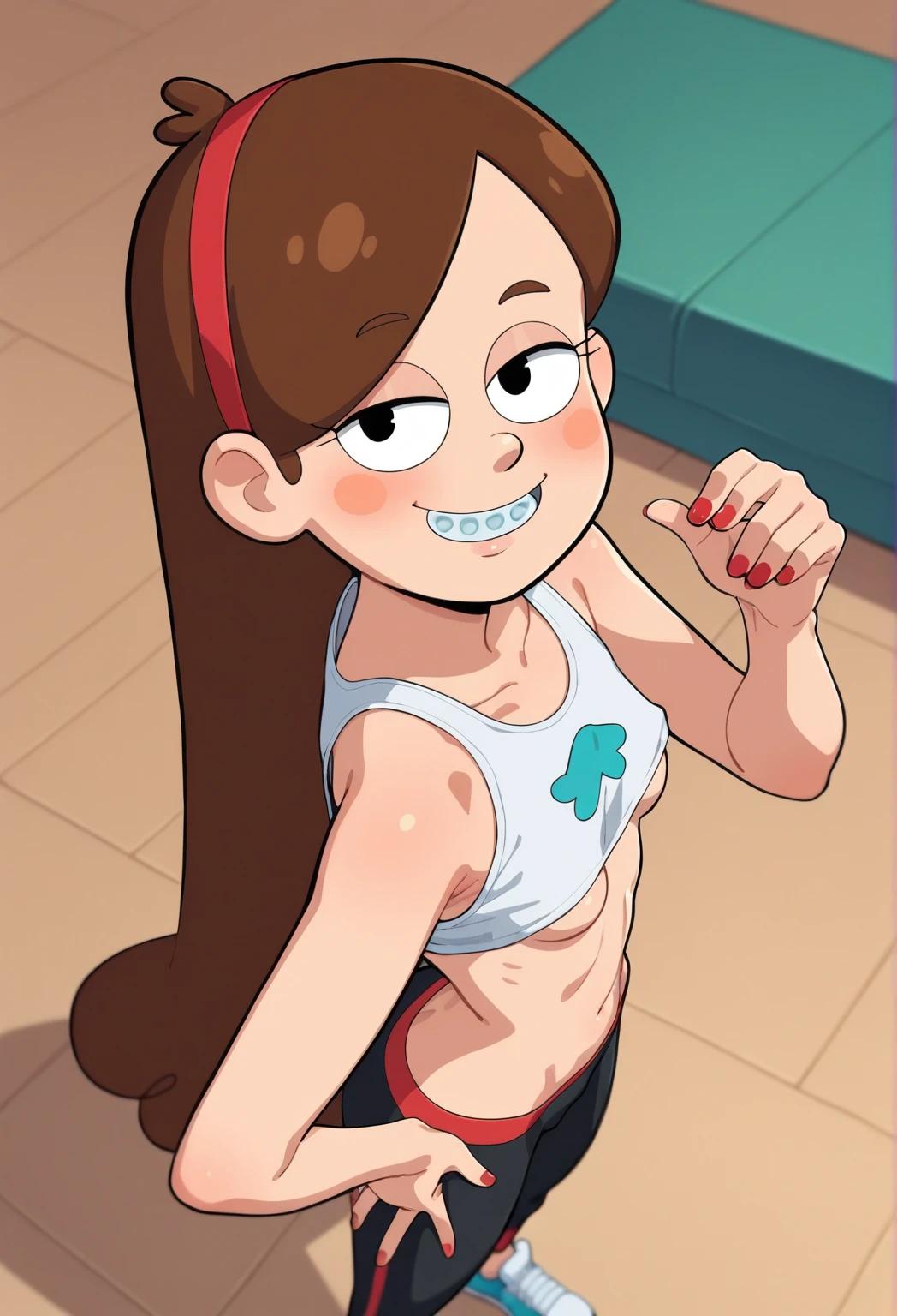 Ralph Bakshi Style, gesugao, Curvy blue eyed girl with long wavy black hair and small breasts standing over pov, (extreme nsfw), lewd:3.0, pov, (pubic_stubble):4.0