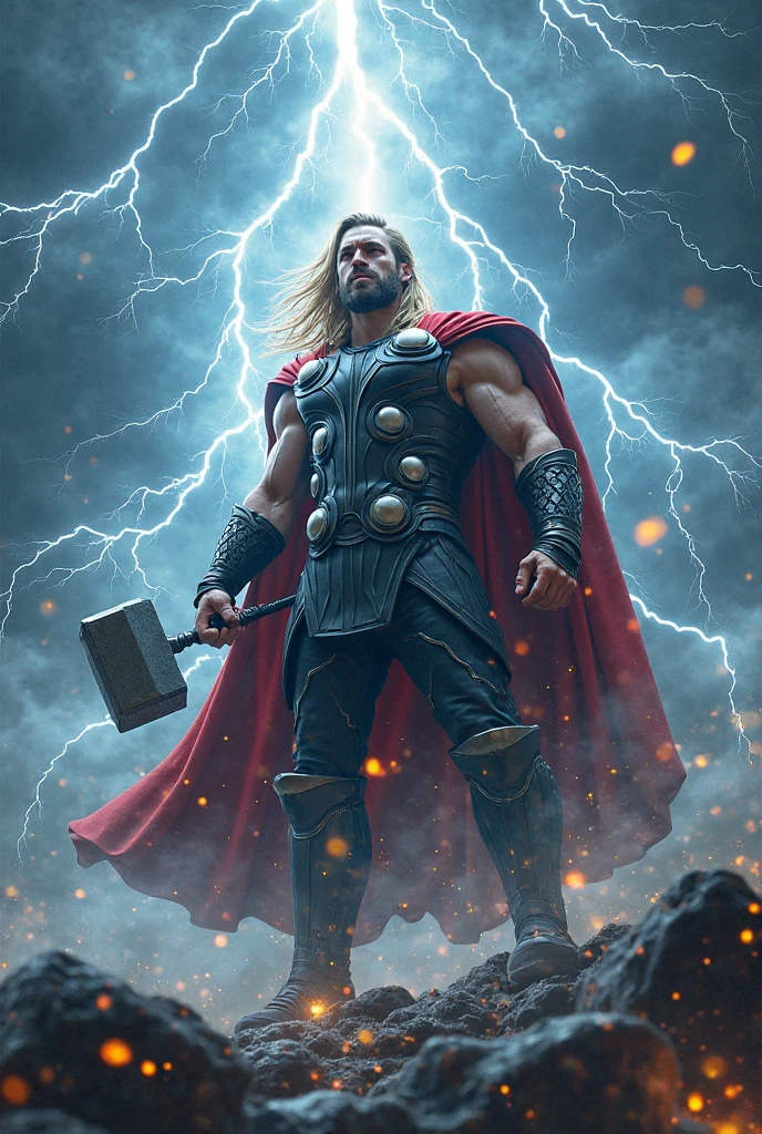 Chris Hemsworth, Thor, metallic armor, God of thunder, expression of fury.