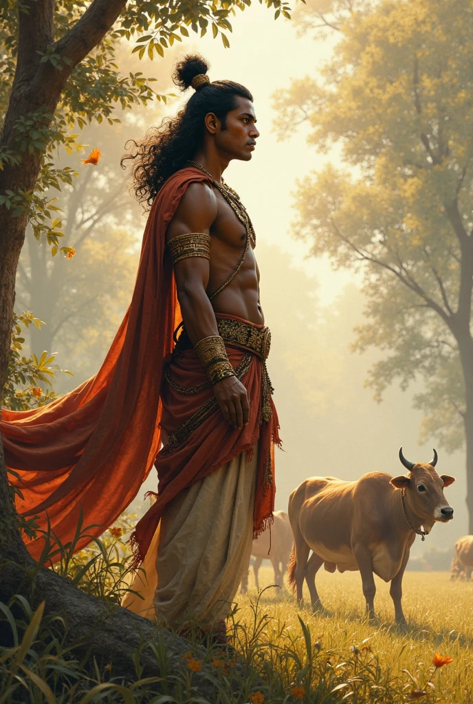Mahadev hindu god with Andaconda snack and ox with damroo and trishul for attack mode in forest