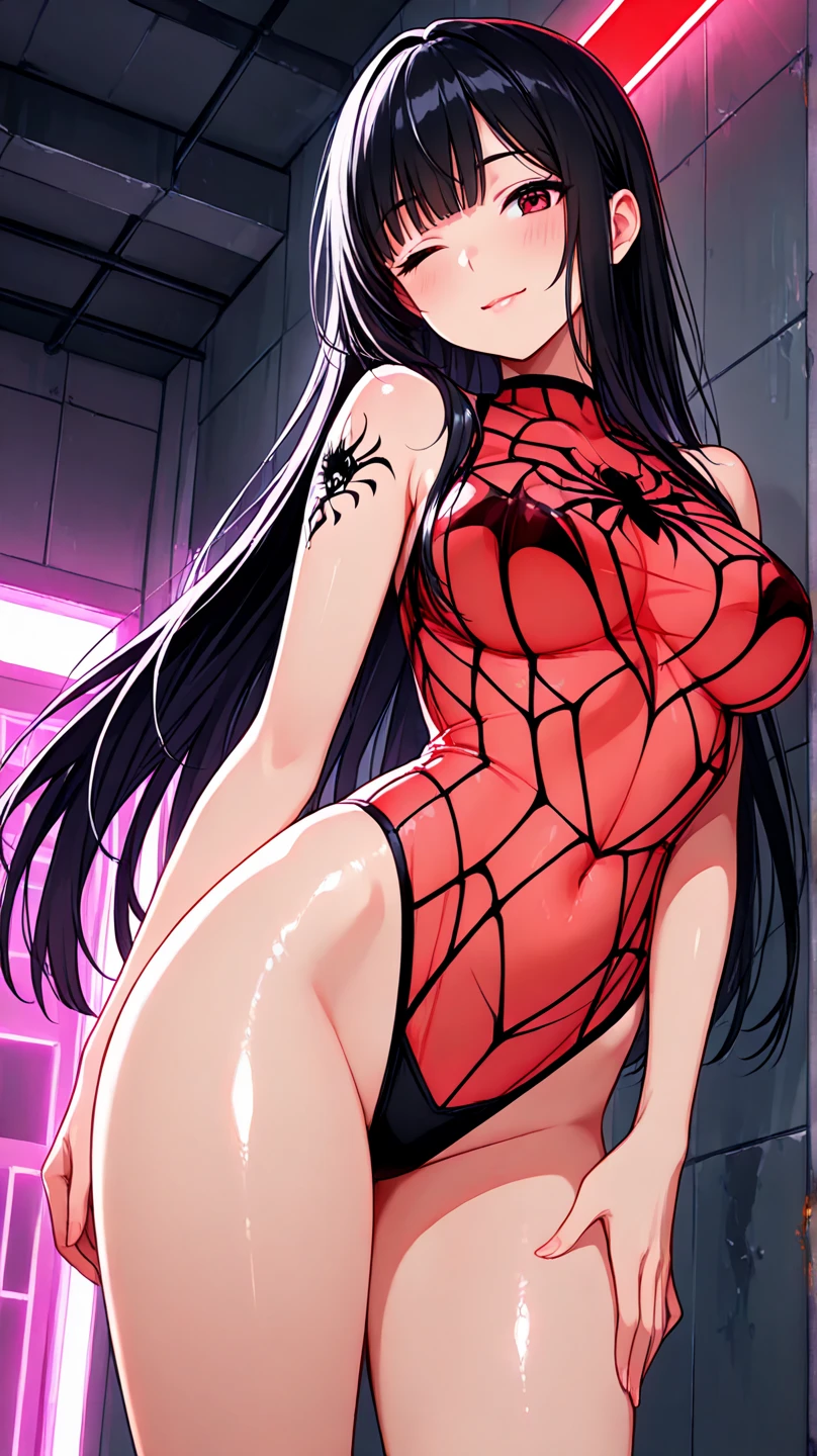 {best qualityer}， {{tmasterpiece}}， {Extremely Delicately Beautiful}，Excellent light and shadow，Extremely detailed wallpapers，，1 milf，Blushlush，Straight hair，brunette color hair，Long flowing hair，dark colored hair，Strong sunshine，spider-suit，Erotic Spider-Man uniforms，Cocked buttocks，Delicate hair，Authentic skin texture，Bigchest，Light pores and skin wrinkles，Mid-shoulder，fanbingbing，（（Strong light shines on the face））， full bodyesbian，beautifullegs，inside of a cabin，8K，35yo