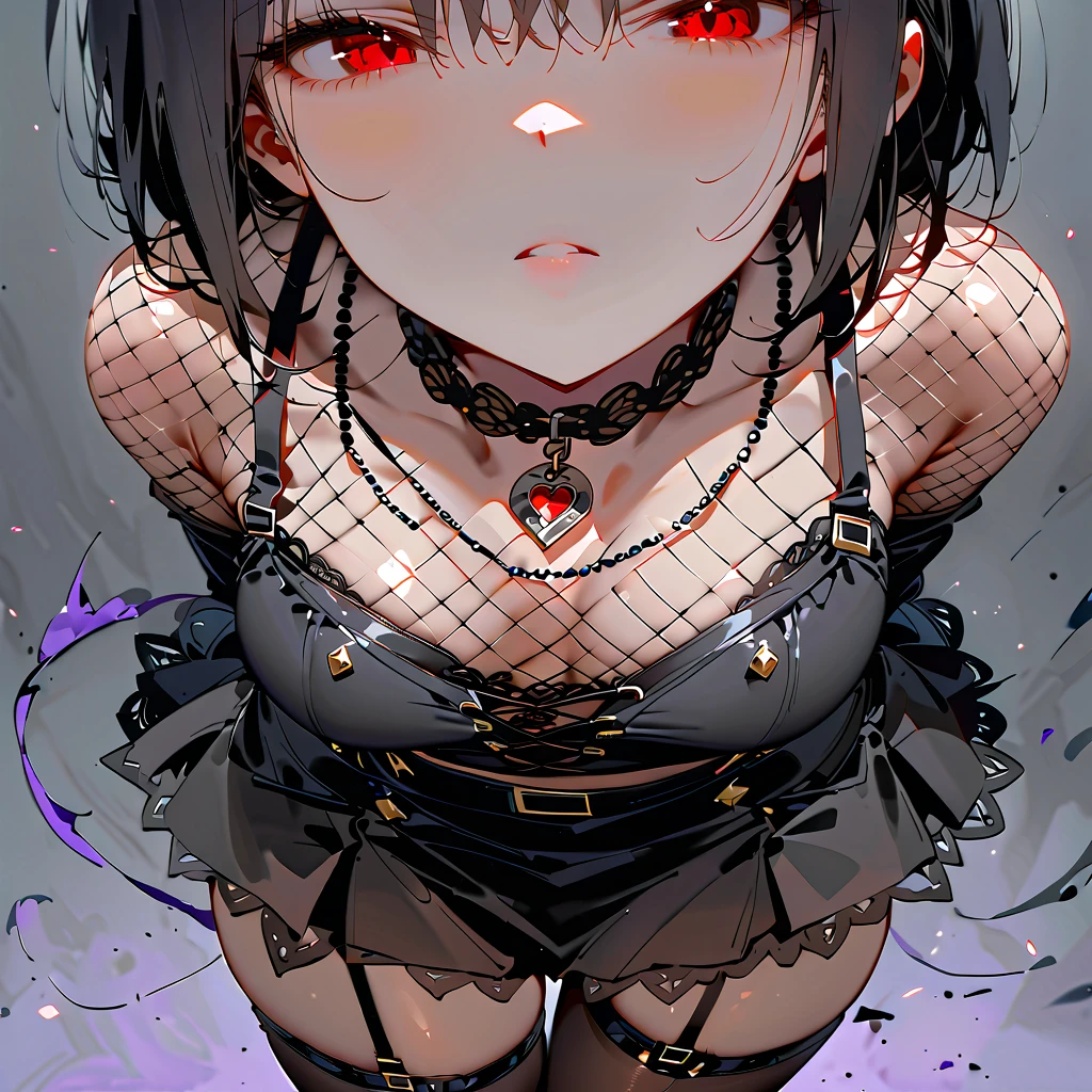 (((Black blindfold))),Hands behind back,Bind both hands,lick,open mouth,tongue out,cum on tongue,1girl,(((12-year-old girl))),(((Short,))),slender,small breasts ,front face,from front,front view,looking at viewer, looking ahead,from above,cowboy shot,Black Hair,Long Hair,two side up,Gray Eyes,Drooping eyes,slit pupils,narrow eyes.Desire expression,Sheer black and pink negligee,Sexy Lingerie,Kneeling,Straight Stand,Collar with leash,Dimly lit room,On the bed,Simple Background,Gray background,Dim lighting,Beautiful and detailed anime art