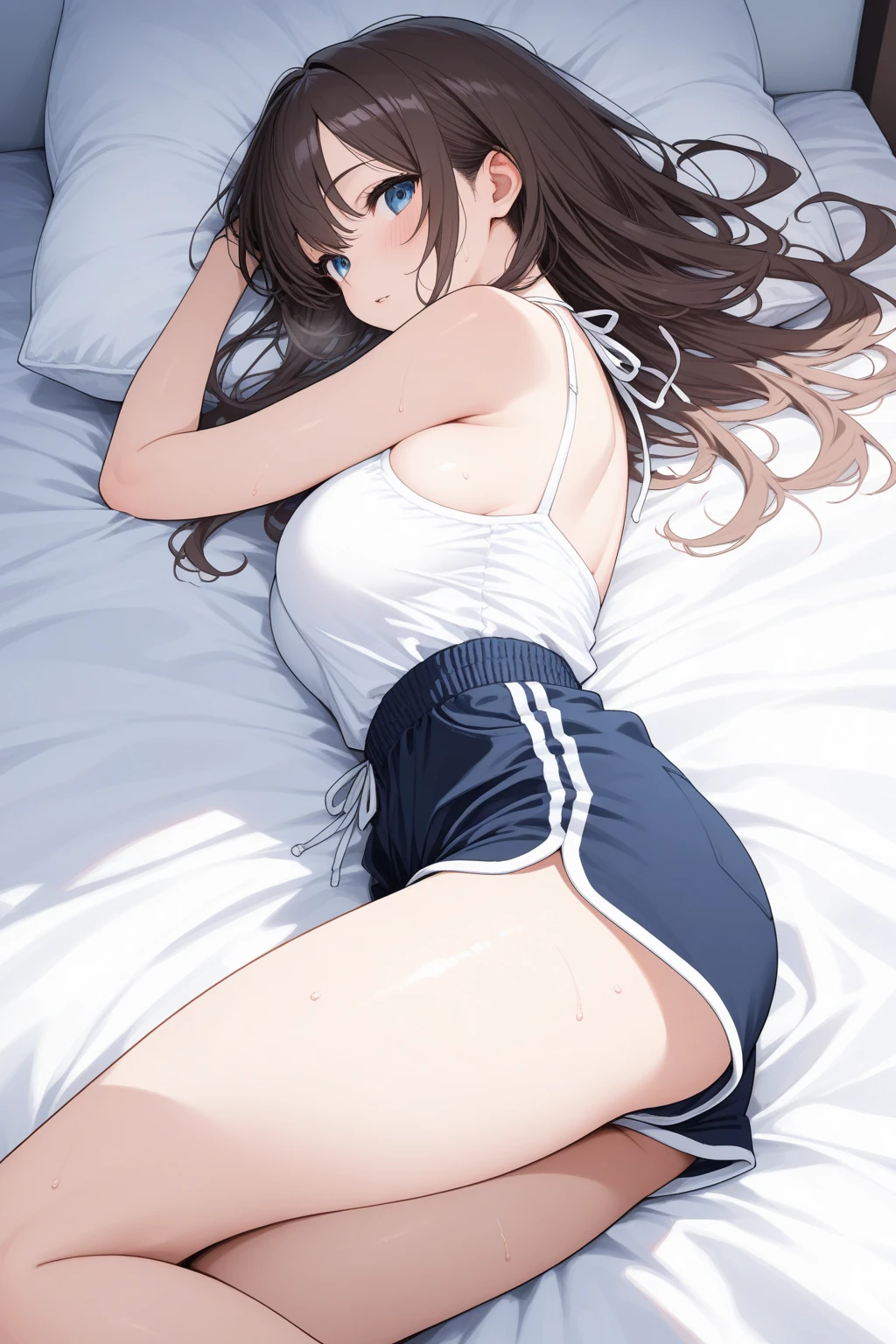 Create an image of a girl in only underwear lying on her stomach with a big ass