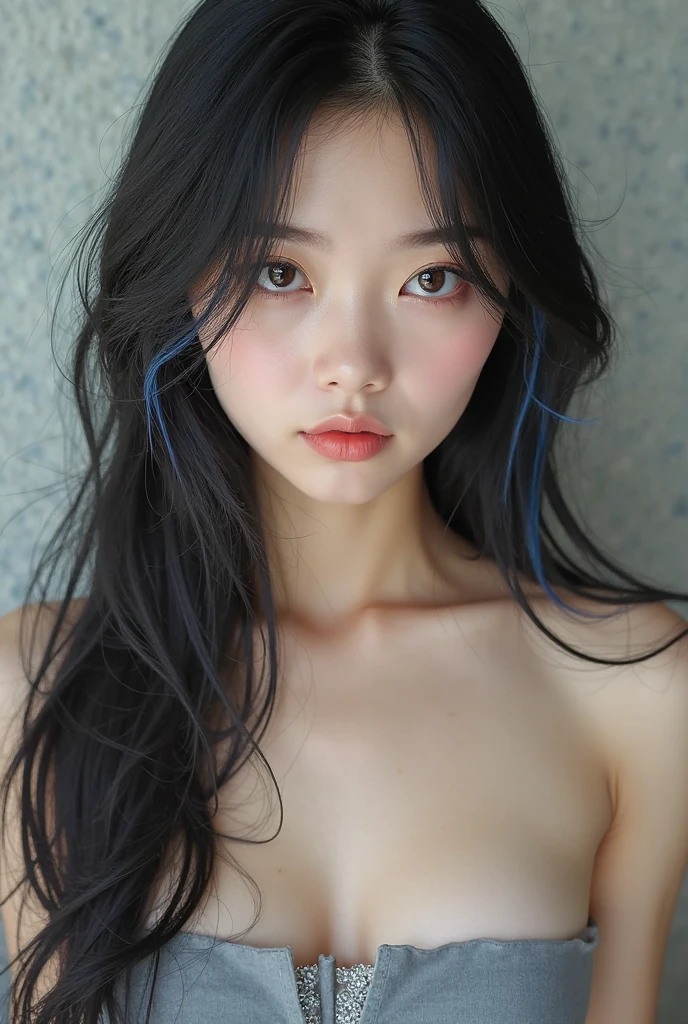 (and soul)、(secondary mysterious、Pisces、1 girl、blue hair、hair length、((French Twist))、blue eyes、gradient eyes、sparkling eyes、bright eyes、finely tuned、expressive eyes、nude, topless, tight breast, ripe breast、gem、blue lighting、blue theme、(shape:1.5)、abstract、highest quality、Super detailed、(((share armpit)))、