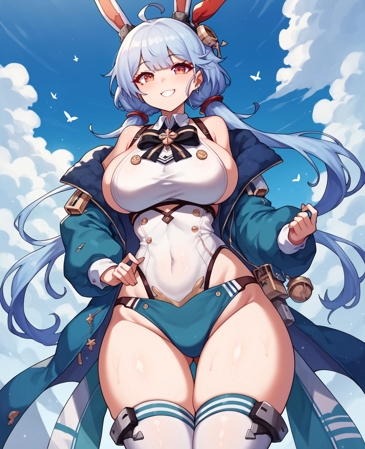 female, solo, young, sexy body, voluptuous figure, tightsuit, white hair, decolored blonde hair, ice effects around, ice queen, beautifull face, long hair, defined body, yellow and bright eyes, thick legs, strong legs, tall, Voluptuous legs, huge ass, big hip, big ass, female sorcerer, blue and black robes, long hair