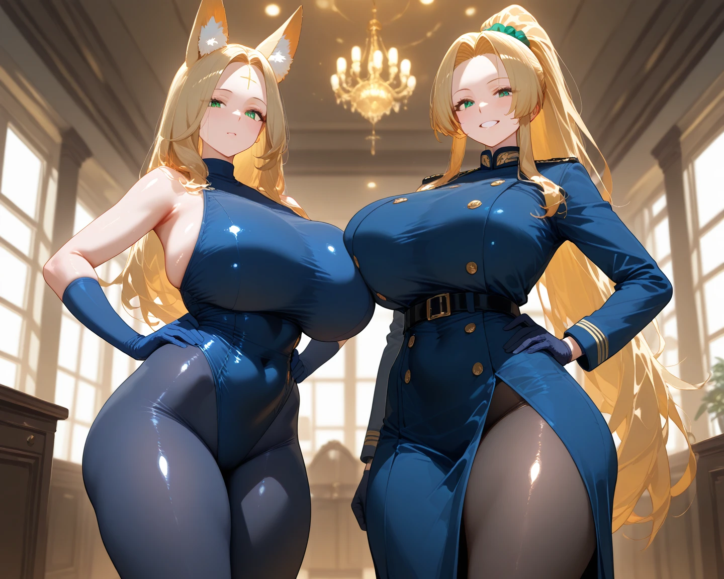 hospital, latex nurse suit,nurse,busty,gloves,labcoat,blonde hair woman, azure eyes , gigantic boobs ,medical instruments,asian nurse,two nurses,speculum,examination room,oversize boobs,mask ,big ass ,strap on