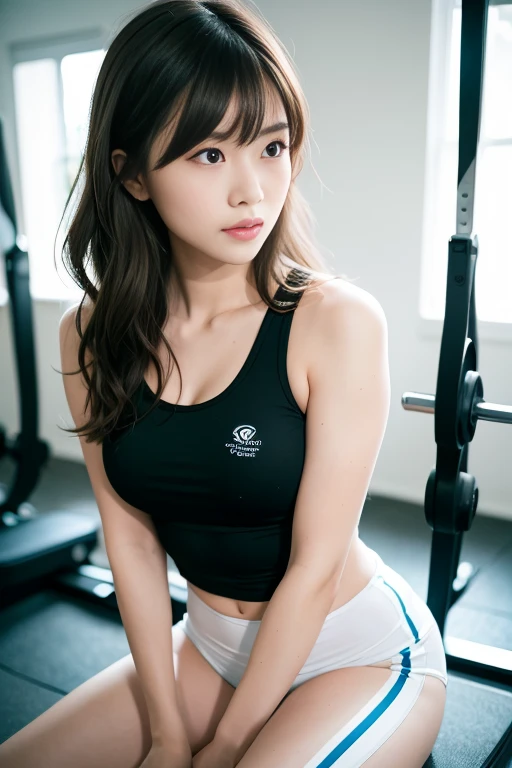 masutepiece, Best Quality, Illustration, Ultra-detailed, finely detail, hight resolution, 8K Wallpaper, Perfect dynamic composition, Beautiful detailed eyes, fitness wear, Natural Color Lip,