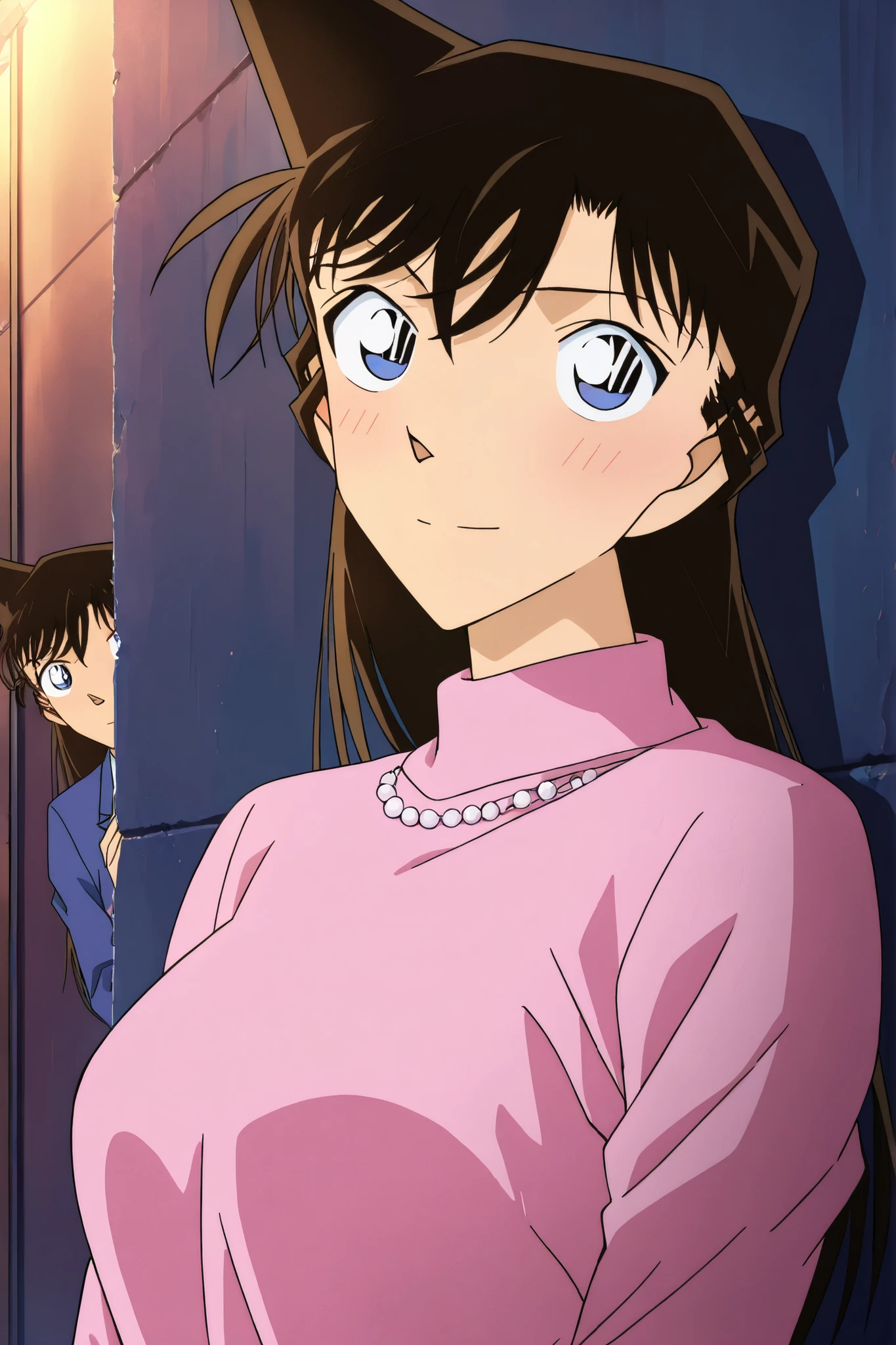 masterpiece,Best Quality,{{beautiful face and eyes}}, very detailed background,
 Mouri Ran,long hair,brown hair,light blue eyes, being tortured in alley