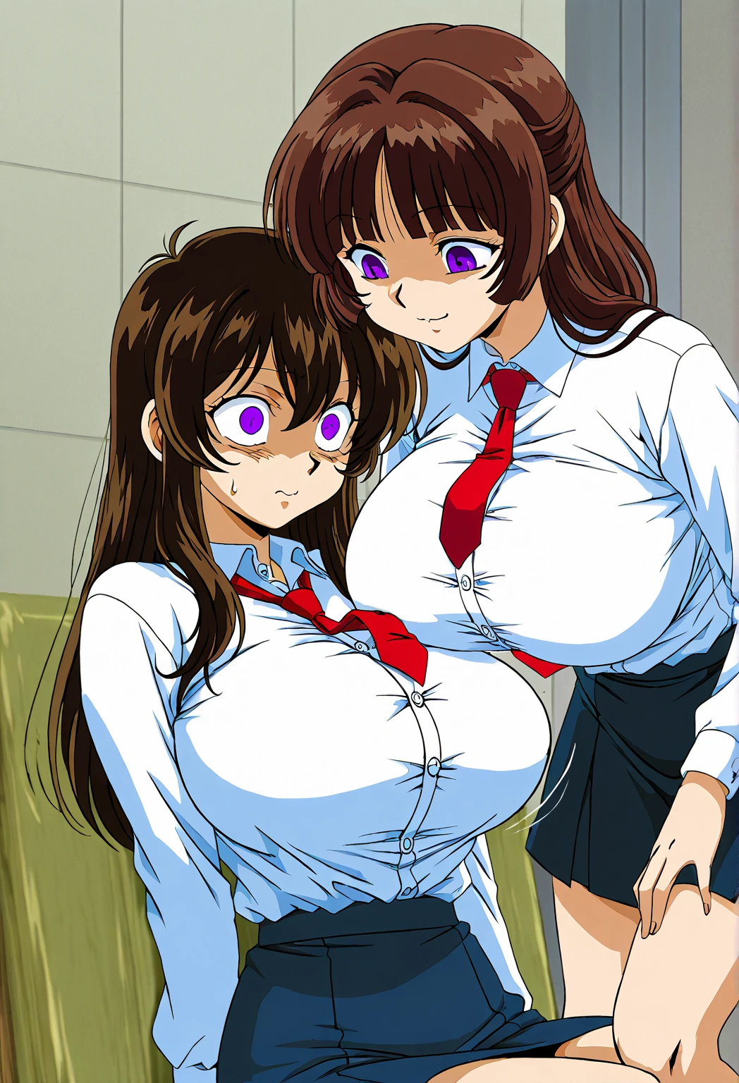 (1boy,((breast sucking)),((nursing)),(((NSFW:1))),90s anime style、Anime cel drawing style, Manga style),((Best Quality, High resolution)),First_Snow Light,(eye glass)、(Twin-tailed)、(Brown hair)、(Huge breasts:1.4), (nose blush:1.2),,breasts,nursing