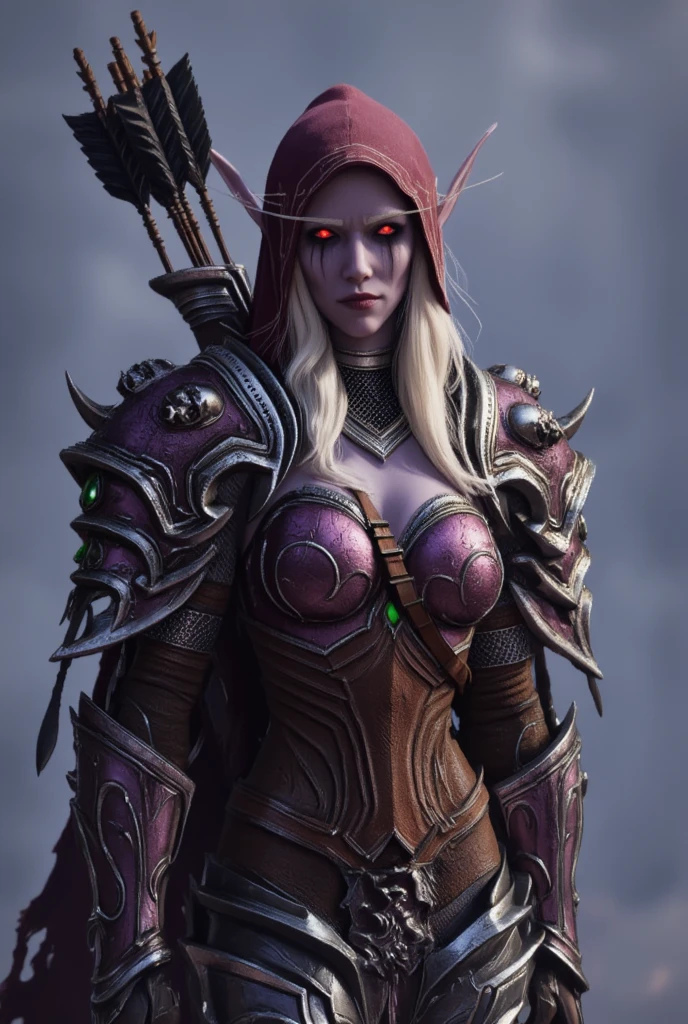 a full body painting of sylvanas windrunner crouching, girl archer, red eyes, female face <lora:SylvanasWindrunner:0.5>