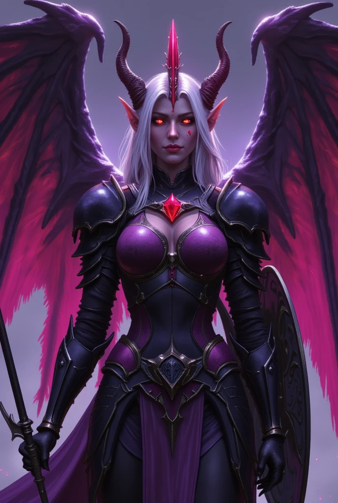 Anime - style painting of a woman in a purple dress and a black cape, lolth, Dunkle Zauberin Vollansicht, evil sorceress, Dunkle Zauberin, appears as the fire goddess, Karthus aus League of Legends, /!\ Die Zauberin, diablo 4 queen, the queen of blades, Zauberin, beautiful dark elf countess