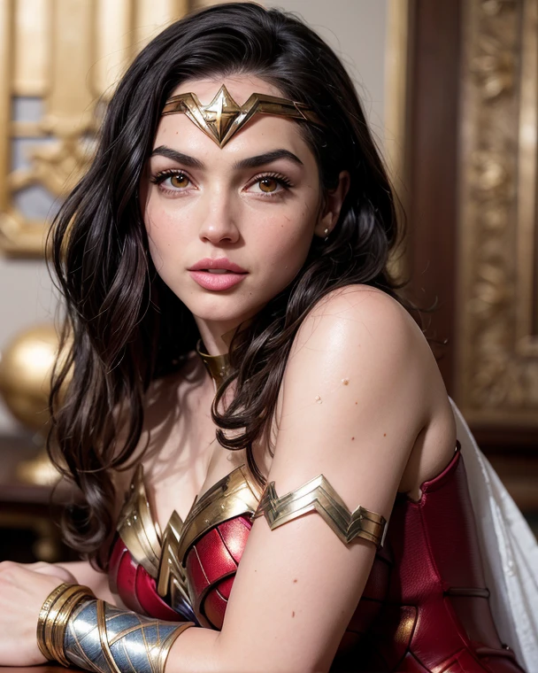 Realistic photo of a beautiful 18 year old ADAarmas, (best quality,ultra-detailed,realistic:1.2),beautiful detailed eyes,beautiful detailed lips, wearing a sexy wonder woman outfit