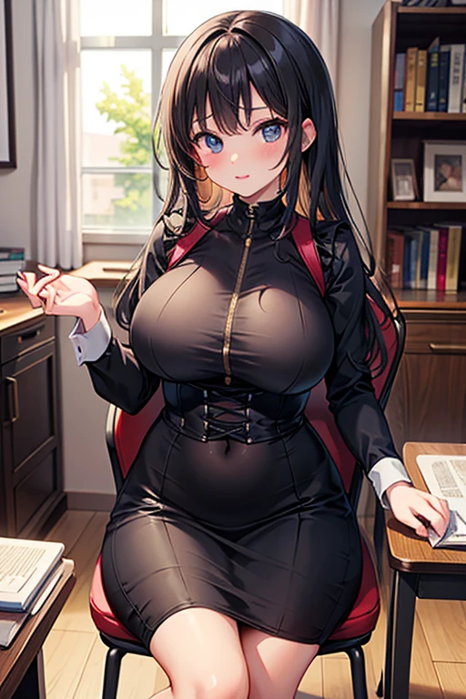 Mature Woman、Black Hair、long hair、Red-rimmed glasses、Super big 、Plump thighs、Red Sweater、skirt、stockings、indoor