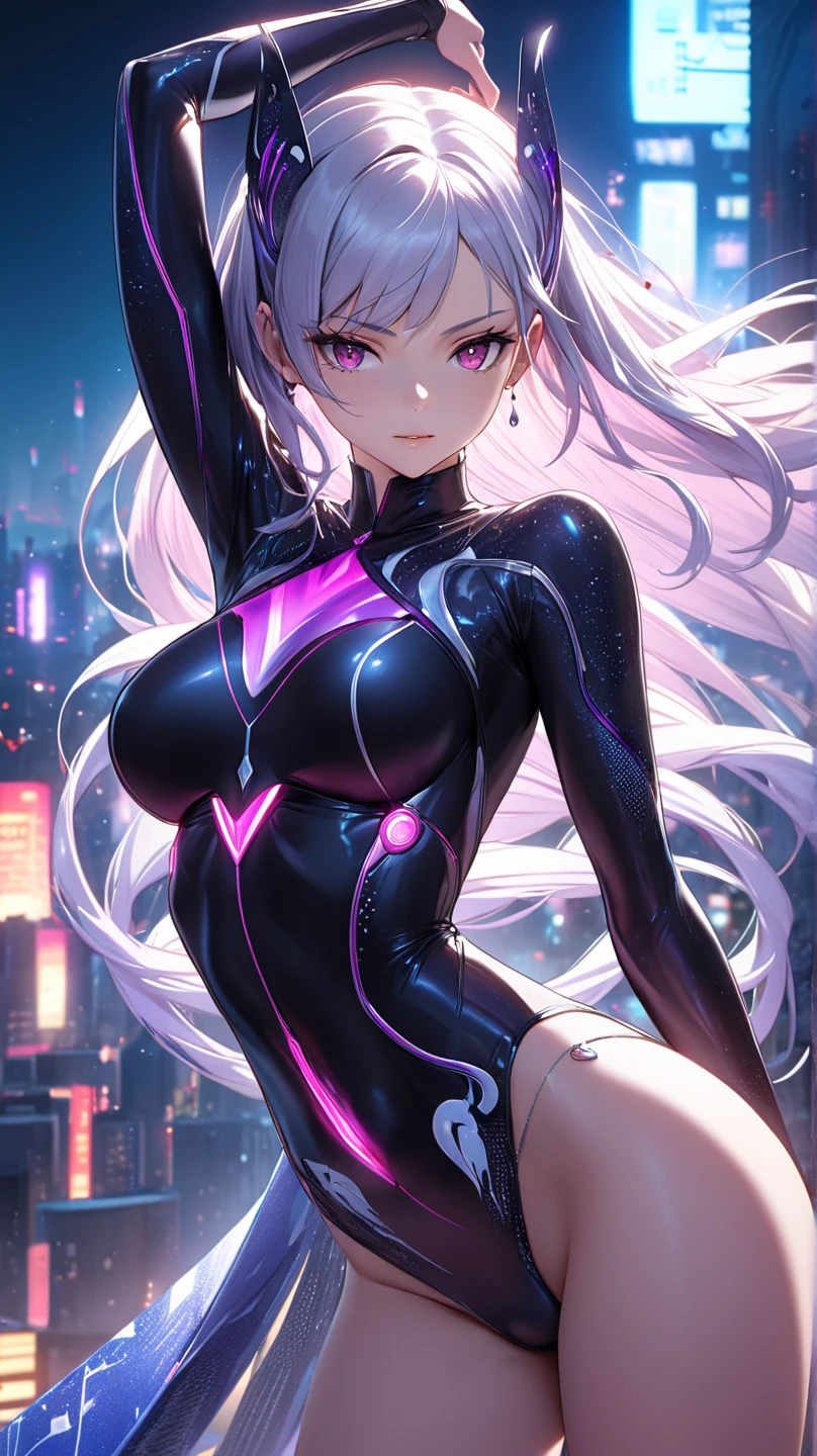 Anime illustration、highest quality、cyber punk、Otherworldly fantasy、Luxury Casino、A plump bunny girl with brown skin、Giant roulette wheel、Bunny ears、Perfect proportions、Big Breasts、Thick legs、Beautiful, shining eyes、smile、Cowboy Shot
